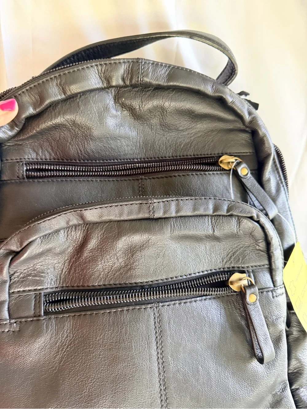 New Genuine Leather Black Backpack with Laptop Compartment